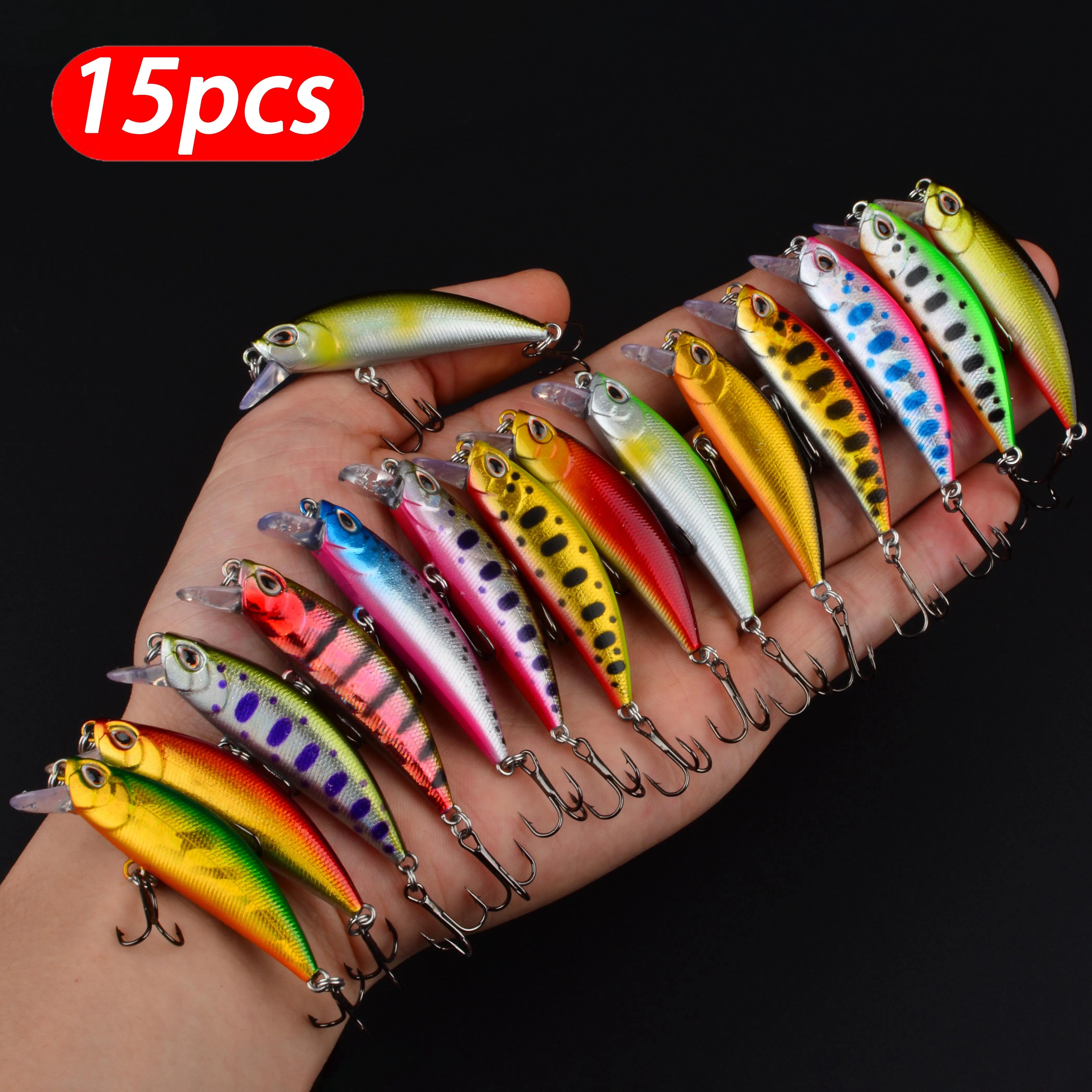 15pcs Minnow Hard Bait Set